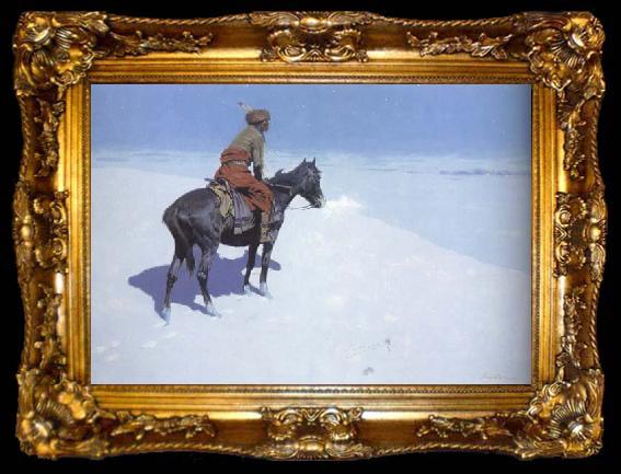 framed  Frederic Remington The Scout:Frends or Foes (mk43), ta009-2
